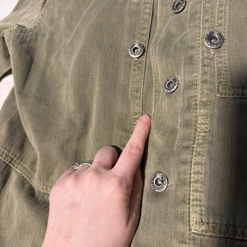 Free People Embellished Military Shirt Jacket Olive Green Beaded Utility - Picture 10 of 10